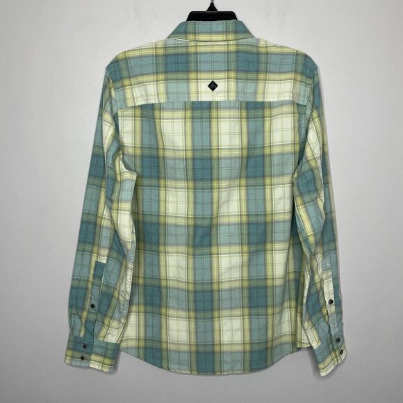 PRANA Shirt Mens Small S Green Yellow Plaid Button Up Long Sleeve Nylon Blend - Picture 5 of 9